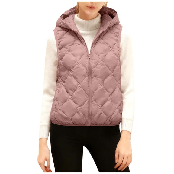 HAiming Womens Cotton Padded Hooded Vest Sleeveless Full Zip Solid Color Casual Soft Comfy Quilted Coat