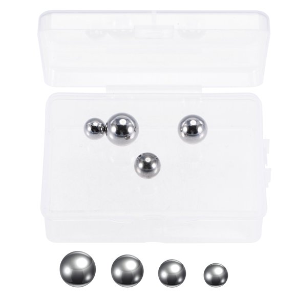 Unique Bargains 3/8' 7/16' 1/2' 9/16' 4 Size Bearing Balls Assortment Chrome Steel with Storage Box 4 Pack