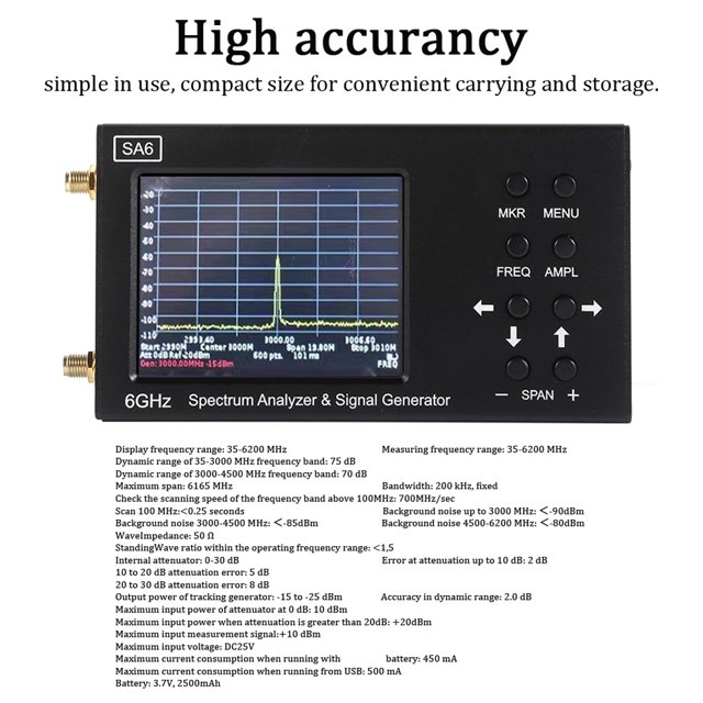 Spectrum Analyzer,Portable Cousopo Tester Inch Touched Screen Handheld Sa6 Screen Portable Sa6 Portable Screen 3.2 Portable Handheld 3.2 Inch Screen Handheld Screen Sa6 Handheld 3.2 Inch