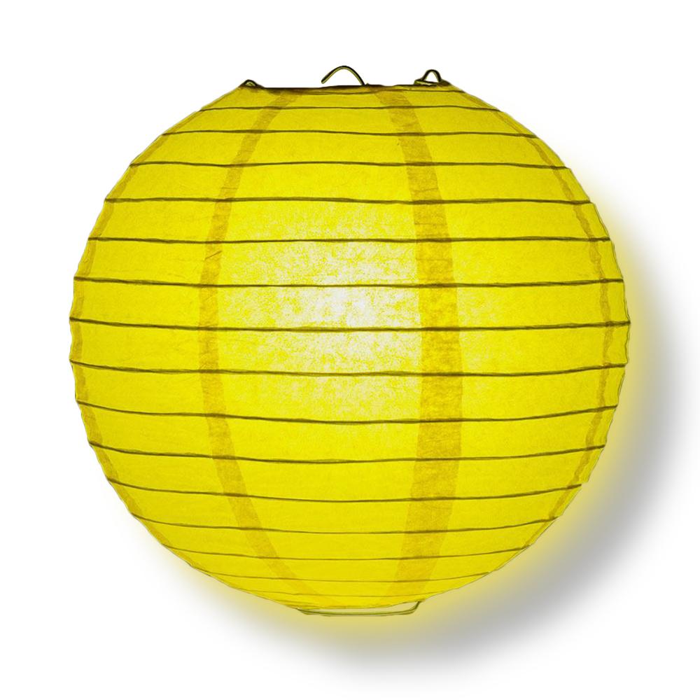 Quasimoon PaperLanternStore Decorative Paper Lantern - (Single, 8-Inch, Yellow, Even Ribbing) Round Paper Lantern - Ideal Wedding and Party Decor or Home Accent, Lighting Optional