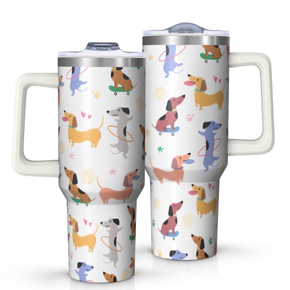 OBREWU Dachshund Sport Tumbler with Handle and Lid,Dachshund Sport 40oz Double Wall Vacuum Insulated Tumbler,Cups Gift for Women and Men