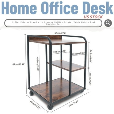 Home Office Desk Mobile Carts, Solid Wood and Iron Walnut Colour, 19.68 x 15.74 x 25.59 inches