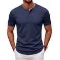 thumbnail image 3 of Homeyce Mens Henley Shirts Short Sleeve Button Shirts Casual Basic Solid Color Tee Tops Stand Collar Jersey Baseball Top Shirts,Blue S, 3 of 4