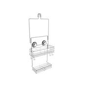 Gecko-Loc NEW LONG WIDE Adjustable Length Over the Showerhead Hanging Shower Caddy Organizer Shelf - Silver