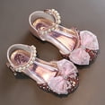 thumbnail image 6 of LNMQLPDBS Baby Princess Shoes Fashion Summer Girls Dress Sandals Performance Shoes Lace Bow Decoration Flat Glitter Sequins Dance Shoes with Pearl Ankle Strap Little Girl Shoes Pink 11-11.5 Years, 6 of 6