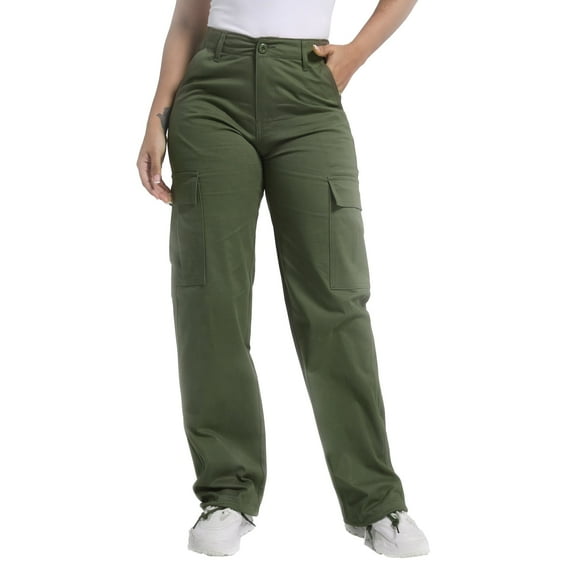 Soulsfeng Women's Baggy Cargo Pants Relaxed Fit Casual Cotton Pants with 6 Pockets Green Size 2