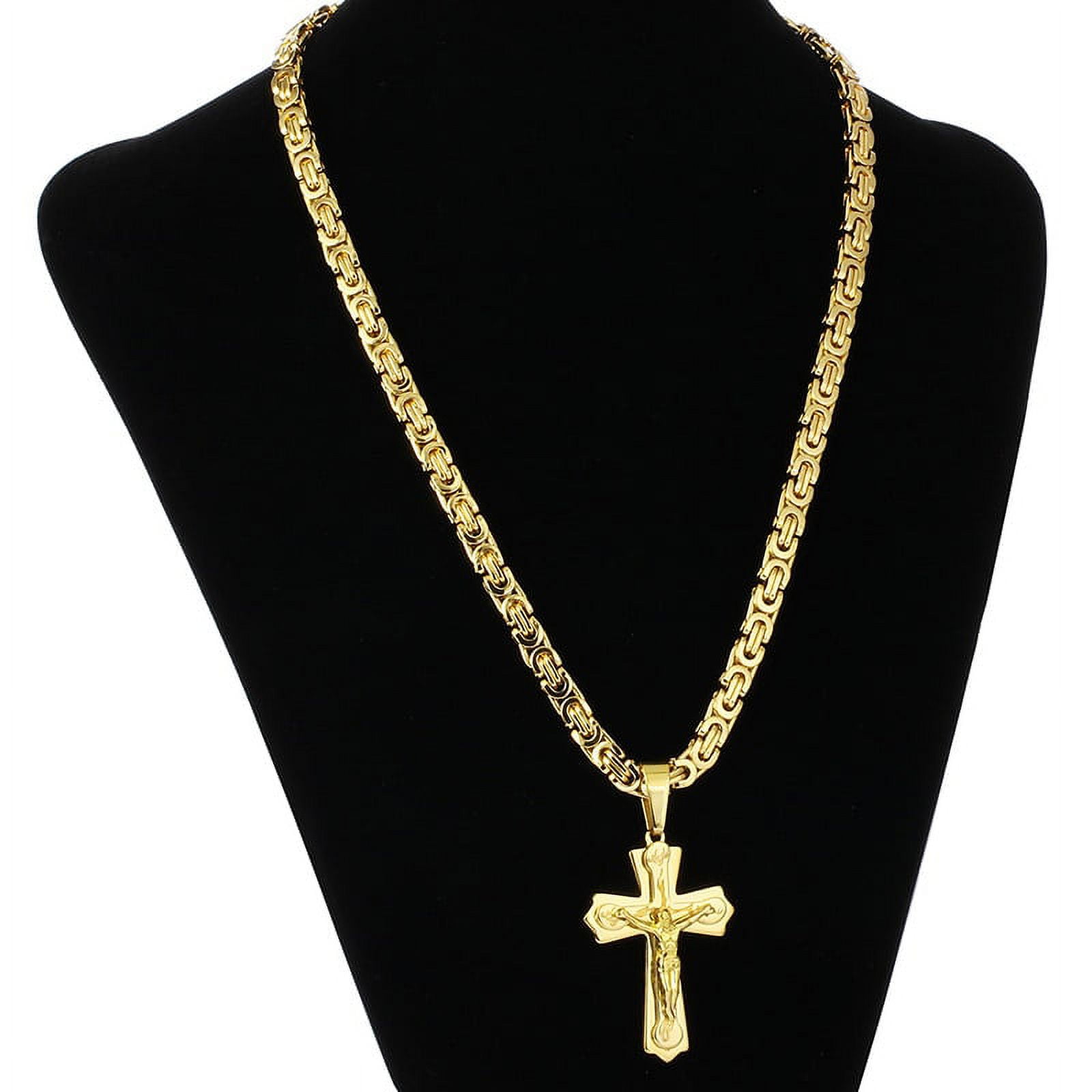 Lovelords Religious Jesus 14k Yellow Gold Cross Necklace Men Crucifix Pendant with Chain Necklaces Male Necklace Jewelry
