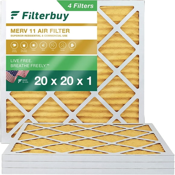 Filterbuy 20x20x1 MERV 11 Filtres à Air Plissés HVAC AC Fournaise (4-Pack)