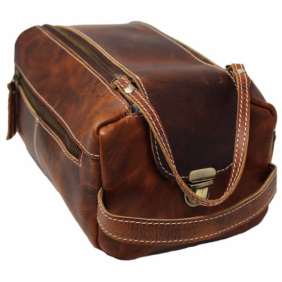 Men's Handcrafted Distressed Brown Leather Travel Toiletry Dopp Kit Bag 18AXT02BR