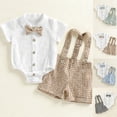 thumbnail image 5 of Coerni Baby Boys Gentleman Outfits Long Sleeve Bowtie Romper+Suspender Overalls Shorts Set Wedding Set Formal Plaid Suits, 5 of 5