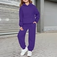 thumbnail image 3 of Boy's Girl's Trendy Dance Sweatsuits 2 Piece Kids Sports Hoodie Sweatshirts and Jogger Trackpants Running Exercise Set 2-13Y,Purple 12-13 Years, 3 of 7