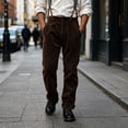 thumbnail image 5 of Zynoxe Mens Plus Size Autumn Winter Vintage Corduroy Suspender Pants Straight High Waist Business Casual Work Dress Pants with Adjustable Braces Coffee 2XL, 5 of 9