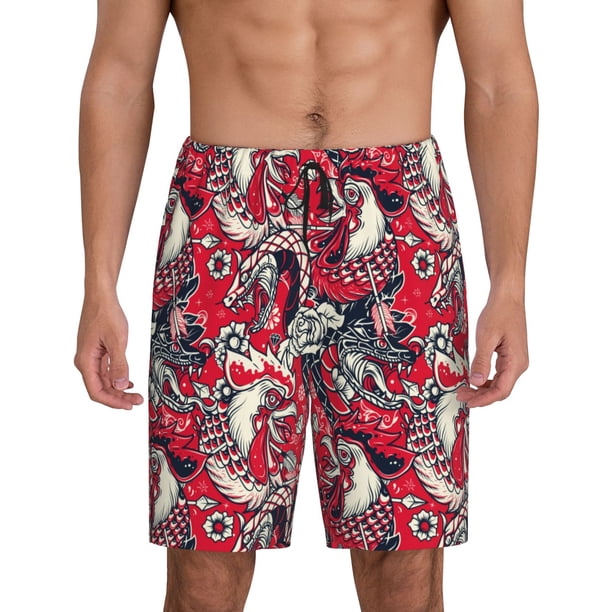Fotbe Rooster Head Pantalones Cortos de Pijama para Hombre, Ropa de Dormir, Pantalones de Pijama Cortos para Hombre-Small