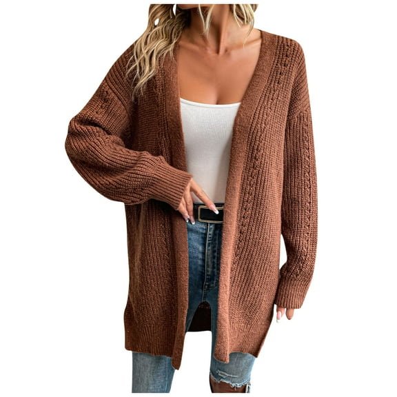 Jalioing Fall Winter Cardigan for Women Casual Open Front Knit Coat Loose Long Sleeve Sweater Outwear