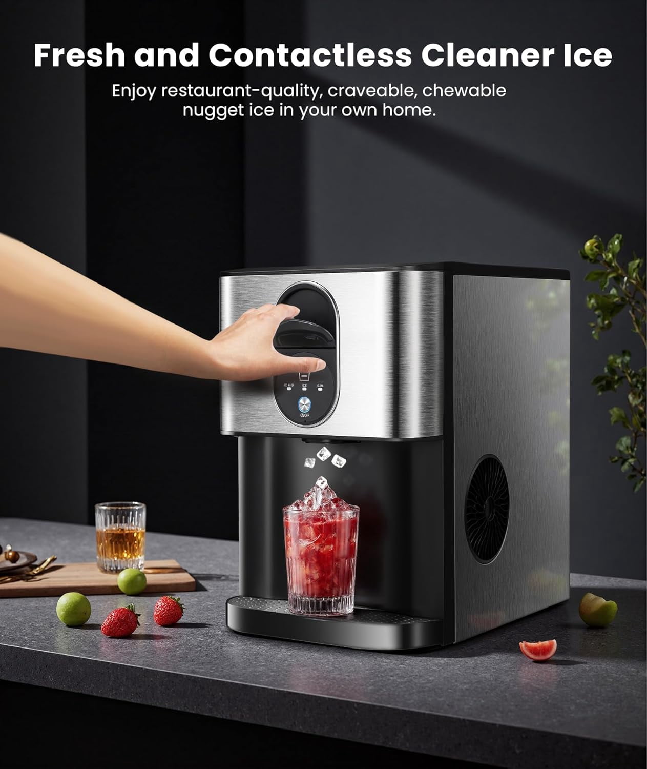 Moifoi 44lbs Countertop Nugget Ice Maker, Self-Cleaning Pellet Ice Machine for Home, Office, Party, Commercial Use, Stainless Steel