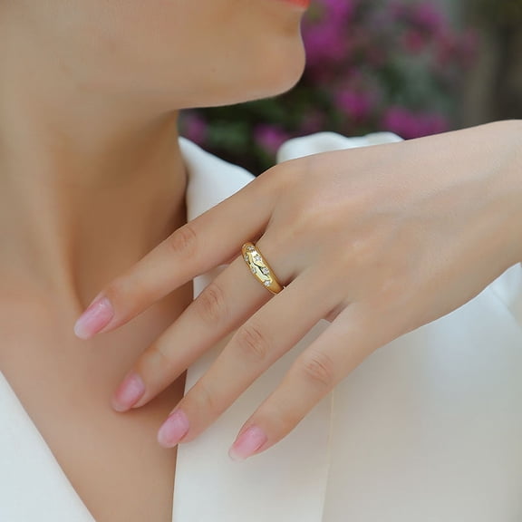 Solitaire Brilliance Celestial Star Set Round Moissanite Dome Band Ring for Women 10k Yellow Gold Ring Size 4
