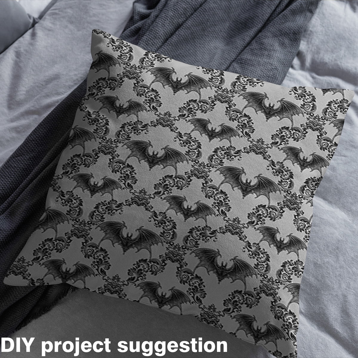 Feelyou Mystic Damask Fabric by the Yard 10 Yards for Adult, Gothic Bat Print Home Decor Fabric by the Yard, Halloween Style Sewing Fabric, Microfiber Bedroom Decor