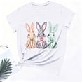 thumbnail image 6 of Xdegoge Easter Tees for Women Three Sitting Bunnies With Bows Graphic Print Short Sleeve Crewneck Spring Holiday Festival Lightweight Stretchy Casual Shirts, 6 of 6