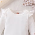 thumbnail image 5 of TOWED22 Newborn Infant Girl Fall Winter Clothes 3-Piece Set Long Sleeve Round Neck Romper Jumpsuit Ribbed Pants Headband Outfits Set(White,3-6 M), 5 of 9