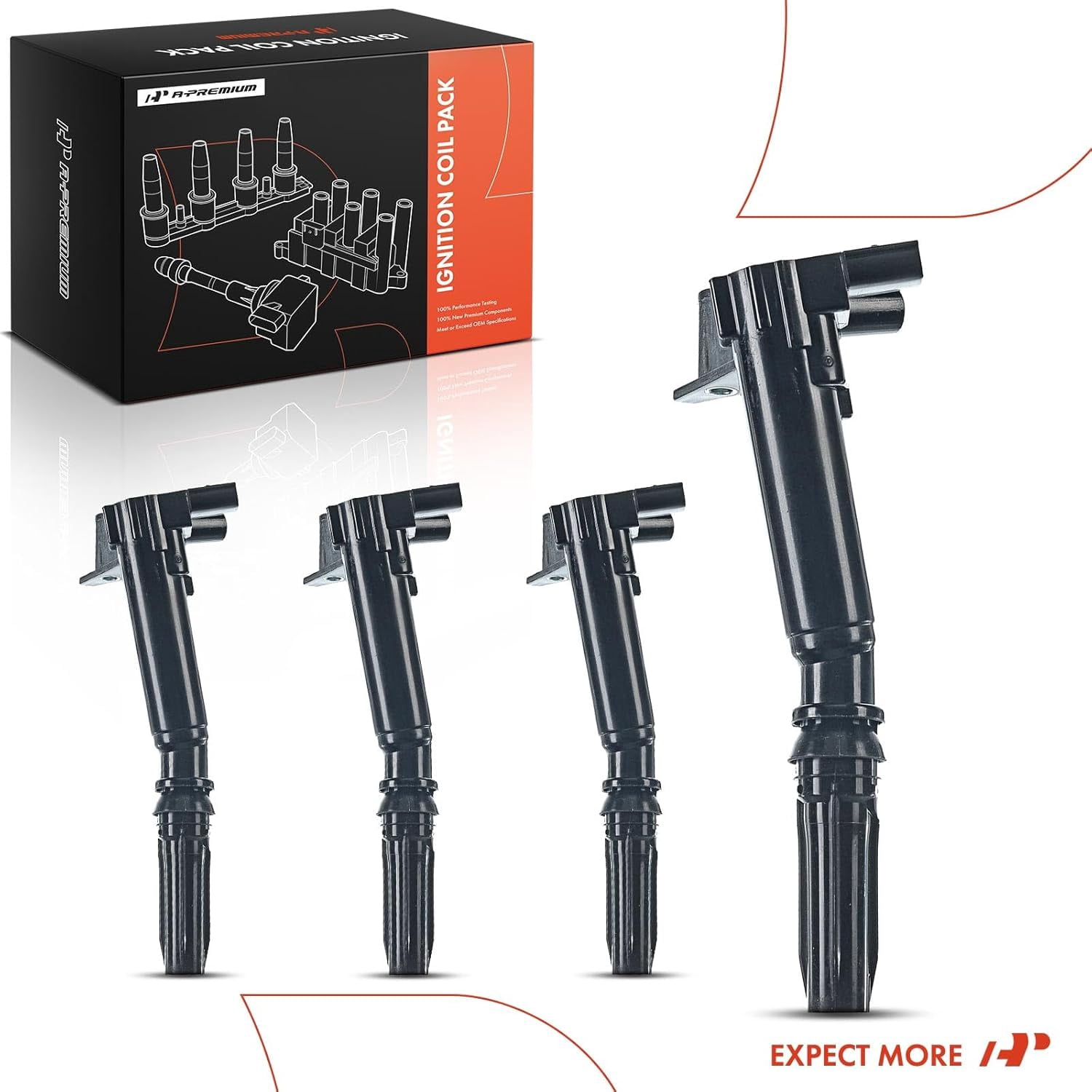 A-Premium Ignition Coils Pack Replacement for Ford F-150 2010-2014 F-250 Super Duty F-350 Super Duty 2011-2017 Left 4-PC Set