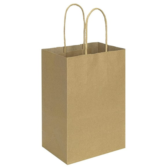 Paquete de 100 bolsas de papel Bagmad, 13,3 x 8,3 x 21 cm, color marrón, con asas