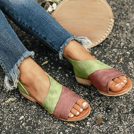 

CAICJ98 Platform Sandals Women s Gladiator Sandals Summer Flat Thong Cross Strappy Sandals Trendy Roman Shoes with Zipper Green