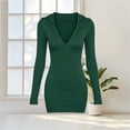 thumbnail image 5 of SBYOJLPB Women's Hooded Dress V-Neck Long Sleeve Solid Color Fall and Winter Festival Daily Style Elastic Long Sleeved Dress, 5 of 5