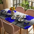 thumbnail image 3 of Blue Rose Table Cloths for 4 Foot Rectangle Tables, Flower Raindrops Butterfly Grey Art Patio Waterproof Elastic Fitted Tablecloths, Washable Rectangular Table Cover for Camping, 3 of 8