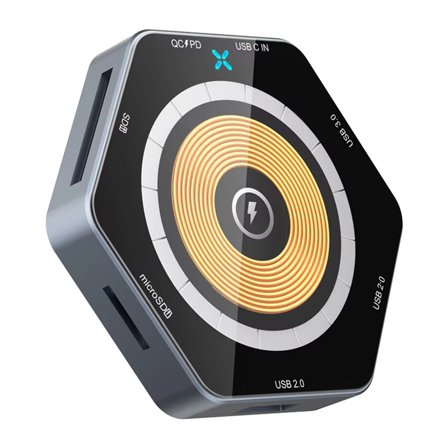 7 in 1 HUB 7 Ports 15W Fast Wireless Charging Type-C USB3.0 Dual Connectors QC3.0 Super Charge with TF SD Card Reader