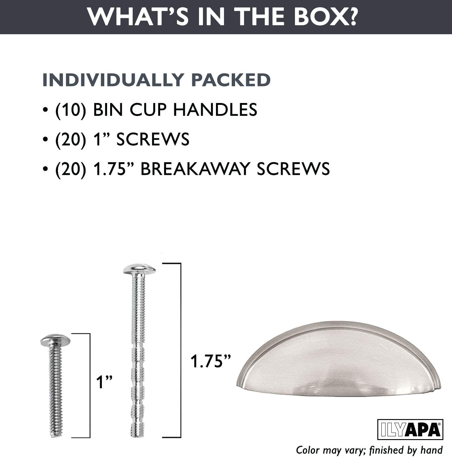 Ilyapa Satin Nickel Kitchen Cabinet Pulls - 3 Inch Hole Center Bin Cup Drawer Handles - 10 Pack of Kitchen Cabinet Hardware - New Design ?