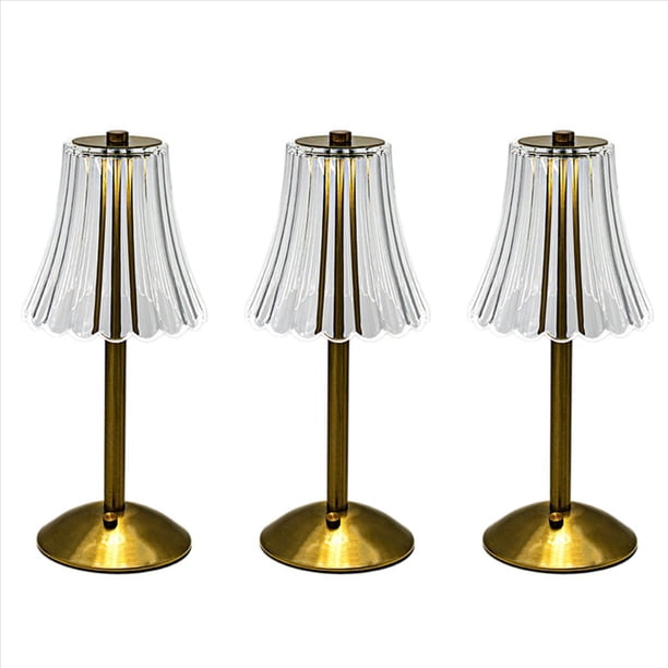 3X Lámpara de Mesa Decorativa de Cristal LED 800MAh Atmósfera Recargable Luz Brillo de 3 Niveles para Restaurante Café
