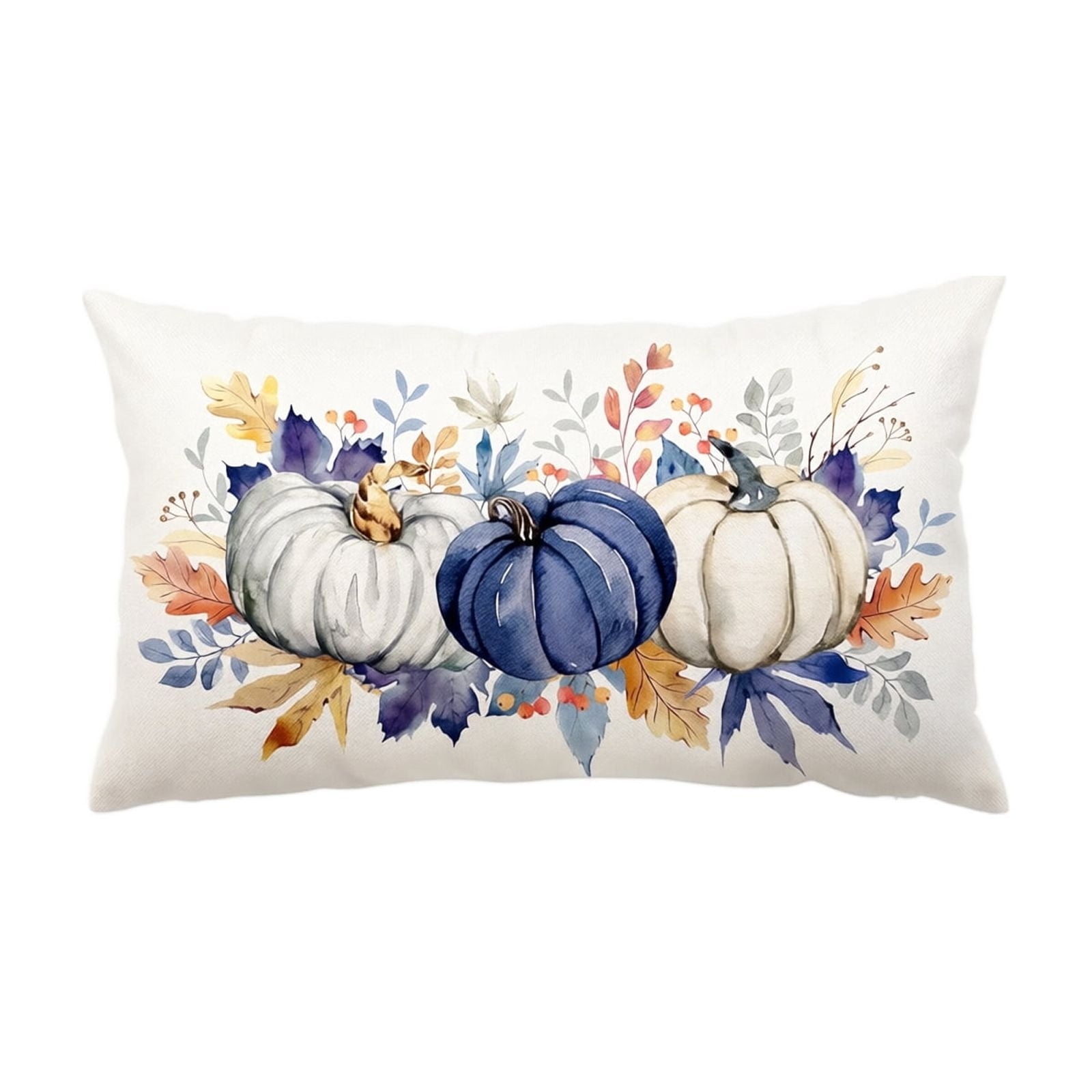 Fall Throw Pillow Cover  Fall Pumpkin Decor  Fall Leaves Decor  Farmhouse Fall Decor  20X12 Inch Watercolor Pumpkin Maple Leaf Print Rectangular Cushion Case  No Insert