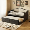 thumbnail image 3 of Mirightone Daybed with Pull-Out Trundle & 2 Storage Drawers, Wood Bed DayBed Frame with Upholstered Tufted Backrest, Sofa Bed for Living Room, Guest Room, Bedroom (Black), 3 of 13