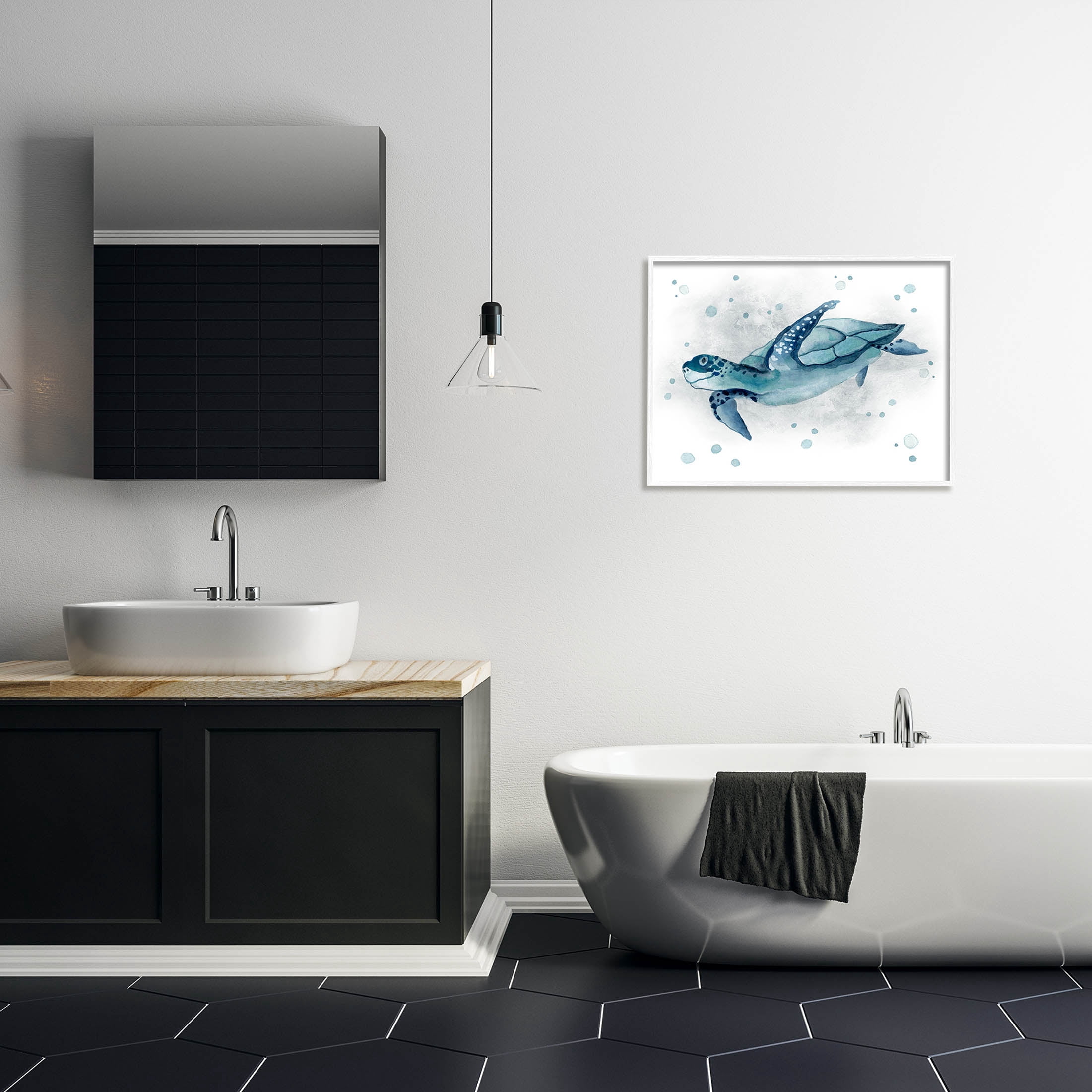 Stupell Industries Sea Life Tortoise Splash Graphic Art White Framed Art Print Wall Art, Design by Janet Tava
