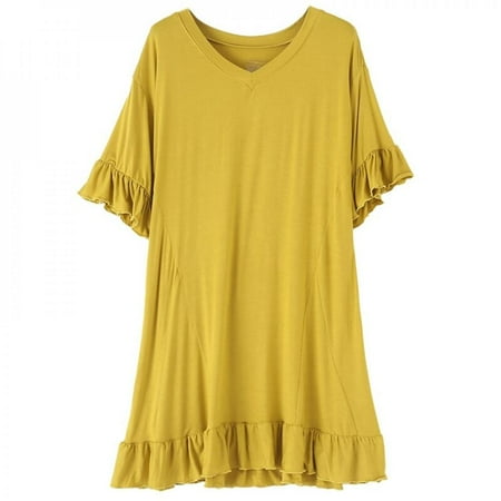 

Wisremt Women s Solid Color Nightdress Cotton Home Clothes Nightgown Soft Round Neck Casual Homewear Loungewear Yellow