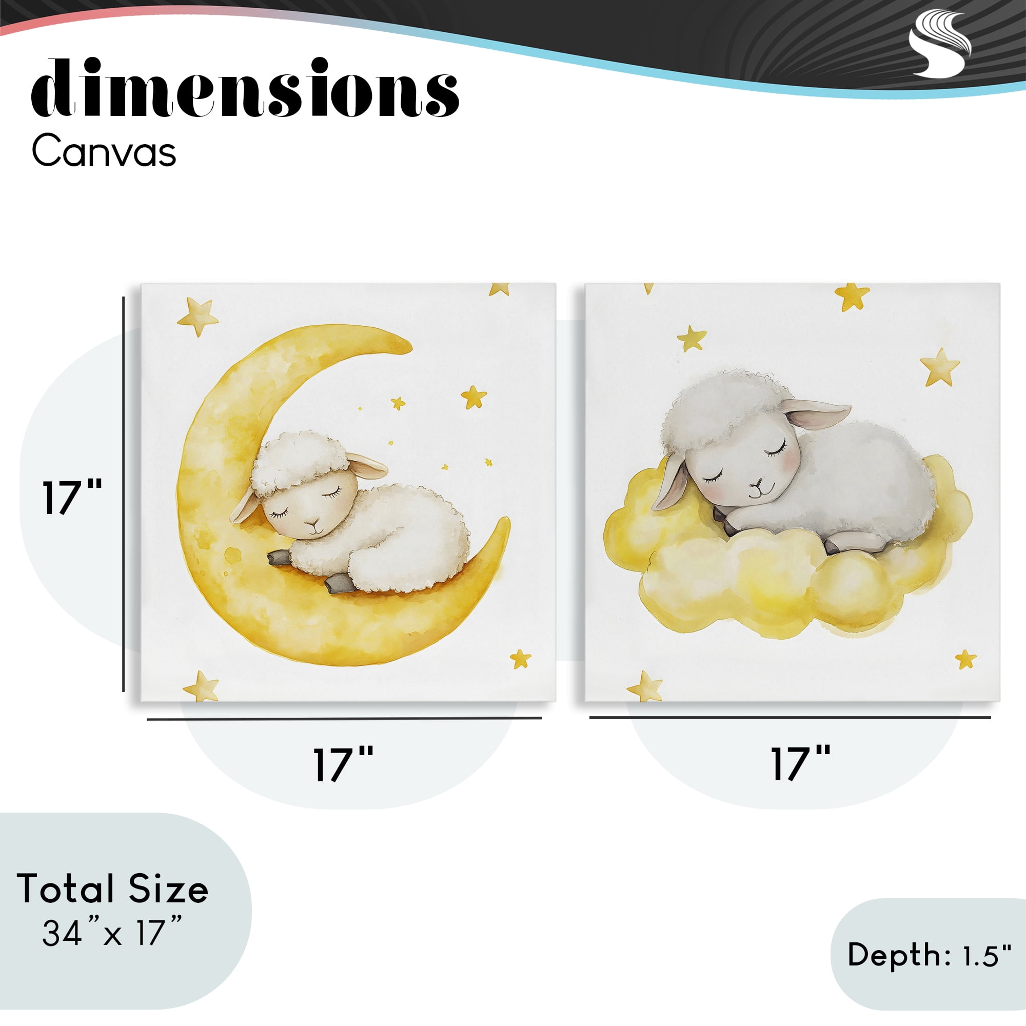 Stupell Industries Sleeping Sheep Cloud and Moon 2 Piece Canvas Wall Art Set, design by LSR Design Studio
