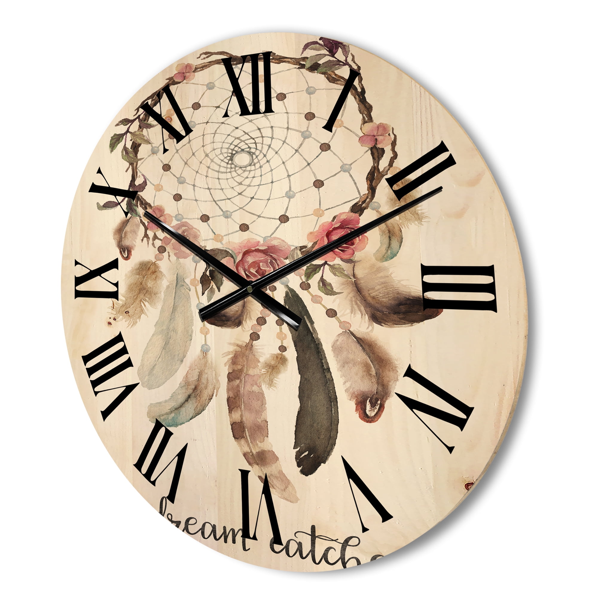 Designart 'Dream Catcher Made With Ethnic Feathers' Bohemian & Eclectic Wood Wall Clock