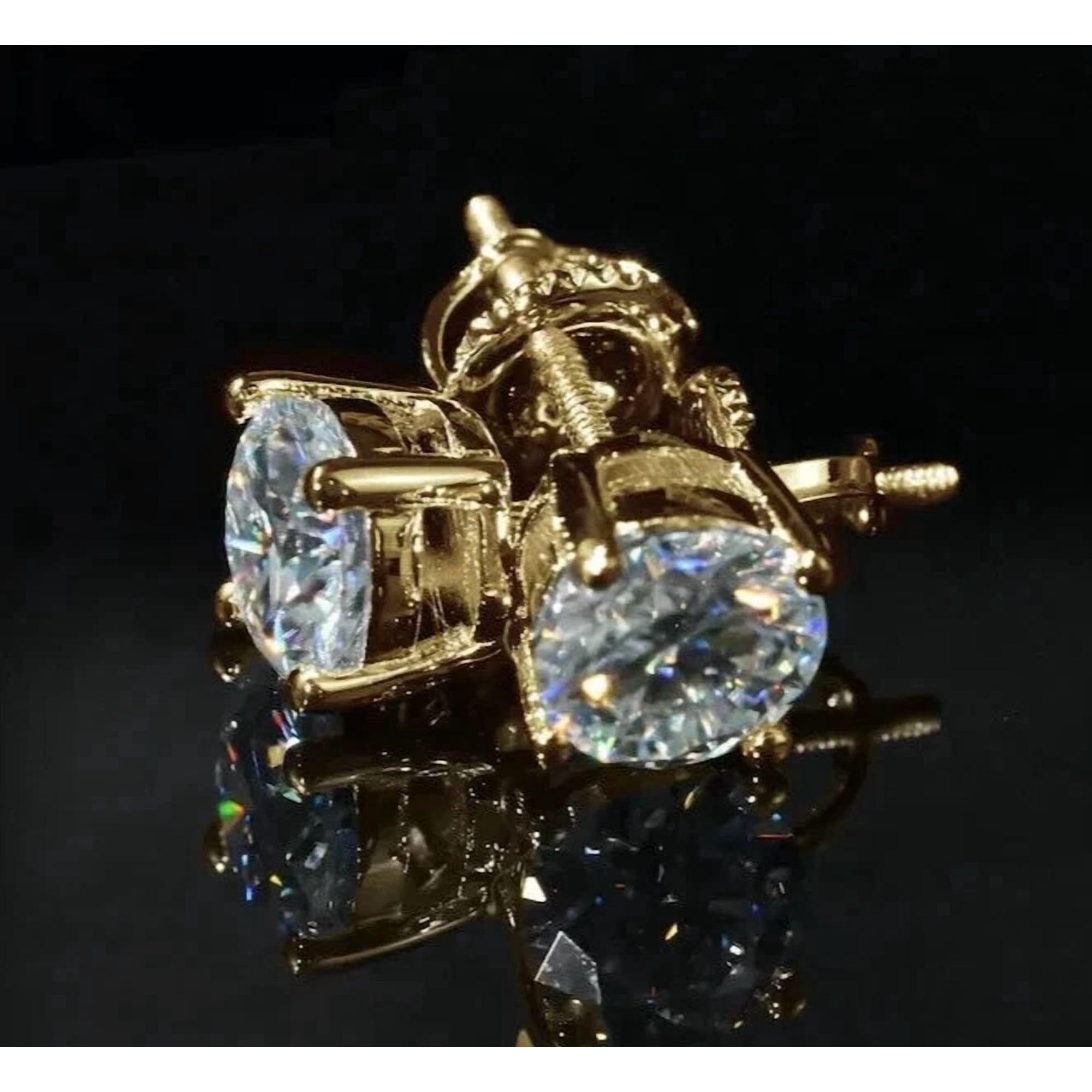 2 Ct Certified White Diamond Solitaire Studs, Yellow Gold Finish-Great Sparkle.