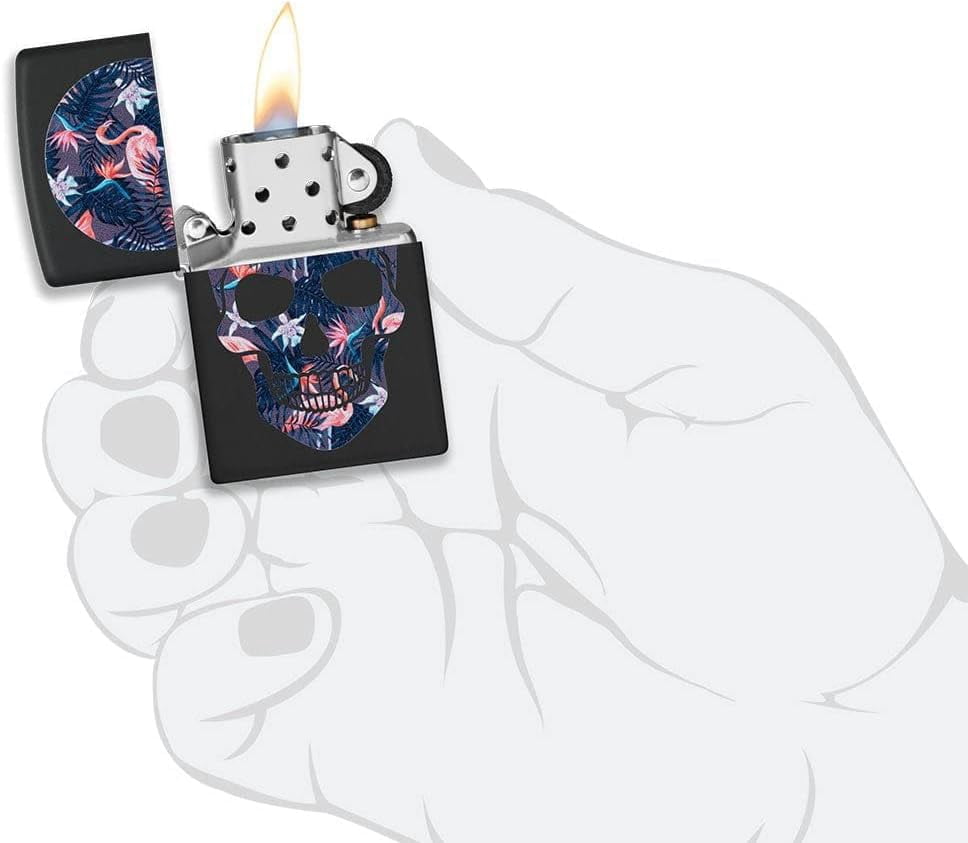 Zippo Lighter - Personalized Customize Message Engrave on Backside for Skull Emblem Design Part1 (Flamingos Skull #49771)