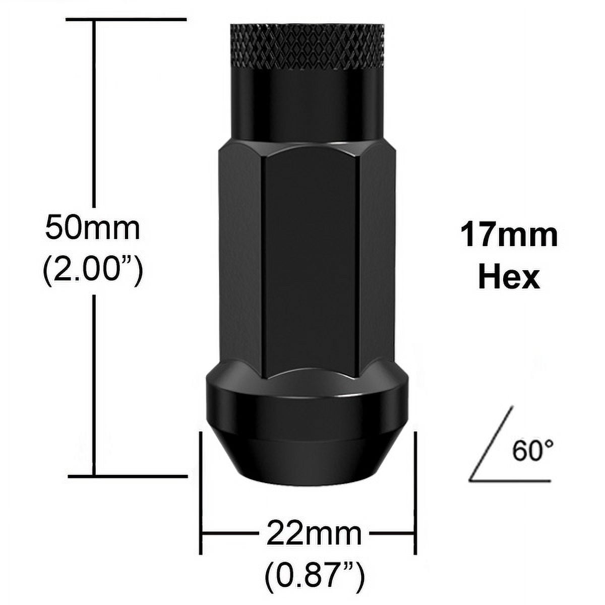 StanceMagic 20pcs Black 12x1.5 Extended Tuner Lug Nuts - Open End, Cone Seat, 50mm (2") Length, 22mm (0.87") Width, 17mm Hex - Compatible with Acura Honda Lexus Mazda Scion Kia Toyota Hyundai