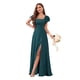 thumbnail image 1 of Vestido de dama de honor CDSSL talla grande de pavo real con mangas de chifón, 1 of 7