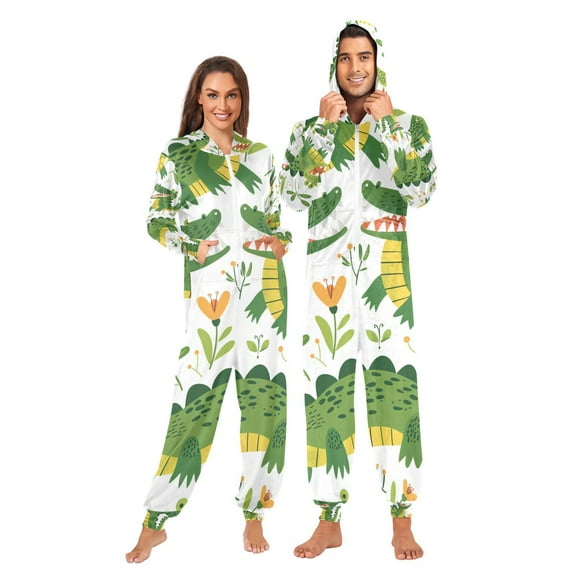 Crocodiles Adult Onesie Pajamas Slim Fit Christmas One Piece Suit Pjs for Women and Men Hooded Zipper