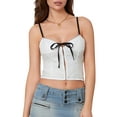 thumbnail image 2 of Musuos Women's Slim Fit Camisole Sleeveless Mini Tie-Up Bow Front Spaghetti Strap Vest Summer Crop Top, 2 of 9