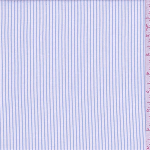 White/Blue Pinstripe Cotton Shirting, Fabric Sold By the Yard