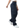 thumbnail image 4 of JFGHDG Hiking Pants Women Cargo Pants for Women Drawstring High Waisted Hiking Pants Baggy Stretchy Wide Leg Y2k Streetwear with Pockets Navy S, 4 of 9