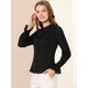 thumbnail image 4 of Allegra K Women's Peter Pan Collar Tops Elegant Contrast Panel Work Button Down Shirt Black L, 4 of 6