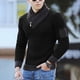 thumbnail image 2 of Moda hombre casual botón manga larga casual sólido cuello alto suéter blusa Pompotops  oipoqjl39353, 2 of 8