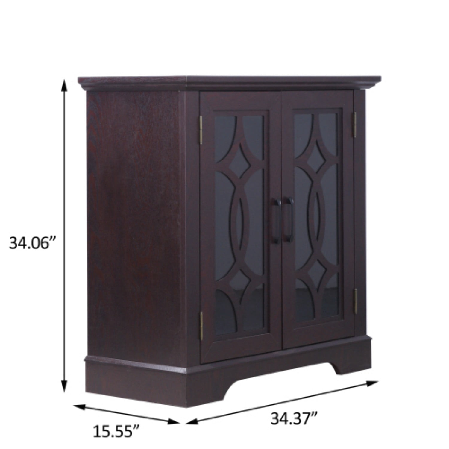 34.37" Modern Glass Door Sideboard Buffet Cabinet, MDF Storage Credenza with Adjustable Shelf, Tempered Glass Display Cabinet for Dining Living Room Kitchen, Ox Blood Red