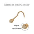 thumbnail image 1 of 14k Solid Gold Nose Ring Screw with Diamond End Stud 20G, 1 of 1