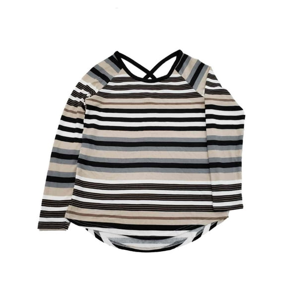 Womens Brown Black Grey Stripes Long Sleeve Shirt Top Lightweight Sweater 1X
